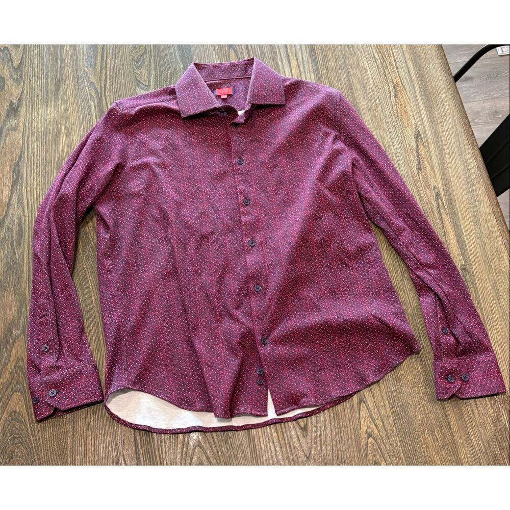 ZNT18 Mens Button-Up Shirt Long Sleeve Floral Print Purple/Red Size 16.5 - 34/35